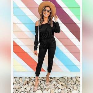 PRETTYGARDEN Women's Casual Long Sleeve Jumpsuit Crewneck Off Shoulder Elastic W